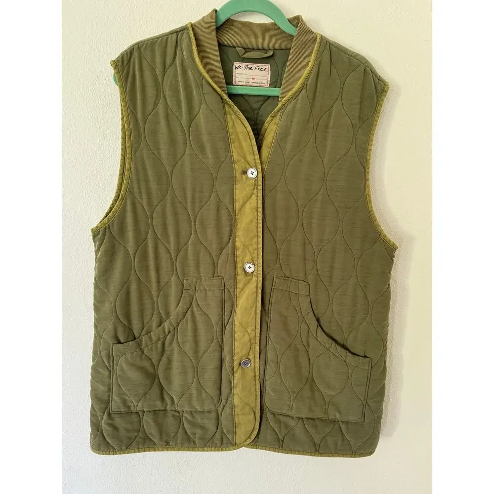 Free People We The Free Billy Quilted Military Vest- Army Olive Green size M - Picture 2 of 6